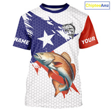 Load image into Gallery viewer, Red, White and Blue Texas Flag Redfish Fishing custom Redfish long sleeves performance fishing shirts NQS10001