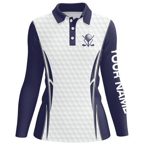 Blue Navy and White golf ball Womens golf polo shirts custom golf clothing for women, gifts for ladies NQS7871