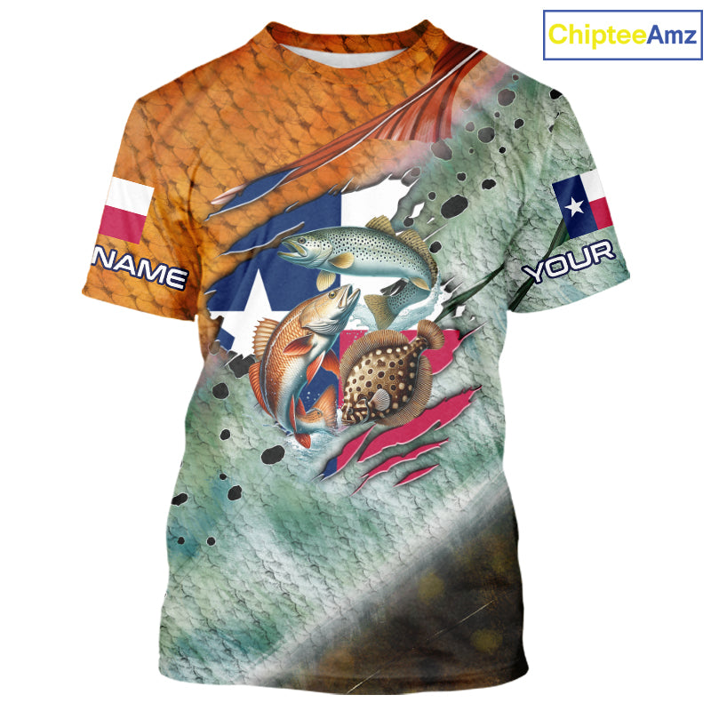 Texas slam redfish trout flounder scales Texas flag Custom patriotic fishing long sleeve shirts NQS10163