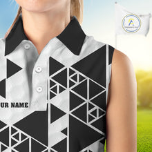 Load image into Gallery viewer, Women sleeveless polo shirt black and white custom I was one under today, under a tree, bush, water NQS10164