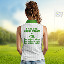 Load image into Gallery viewer, Women sleeveless polo shirt green and white custom I was one under today, under a tree, bush, water NQS10165