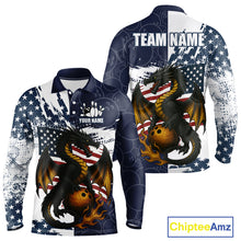 Load image into Gallery viewer, Red, White and Blue American Flag Dragon Bowling Shirts For Men Custom Patriotic Bowling Team Jersey NQS10294