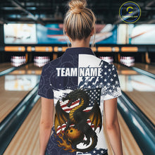 Load image into Gallery viewer, Red, White and Blue American Flag Dragon Bowling Shirt For Women Custom Patriotic Bowling Team Jersey NQS10294