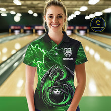 Load image into Gallery viewer, Personalized Black And Green Thunder Lightning Dragon Bowling Shirts For Women, Bowling Team Uniform NQS10296