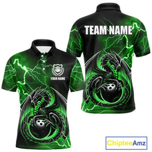 Load image into Gallery viewer, Personalized Black And Green Thunder Lightning Dragon Bowling Shirts For Men, Bowling Team Uniform NQS10296