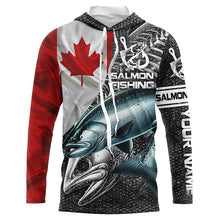 Load image into Gallery viewer, Canadian Flag salmon Fishing Custom long sleeve performance Fishing Shirts, Salmon Fishing jerseys NQS3803