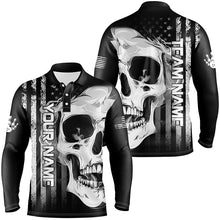 Load image into Gallery viewer, Personalized skull bowling shirt for Men custom teams name American flag bowler jerseys NQS8330