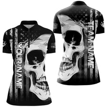 Load image into Gallery viewer, Personalized skull bowling shirt for Women custom teams name American flag bowler jerseys NQS8330