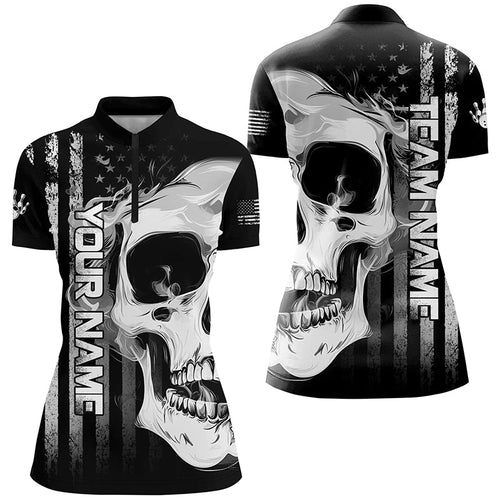 Personalized skull bowling shirt for Women custom teams name American flag bowler jerseys NQS8330