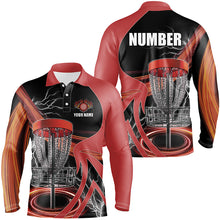Load image into Gallery viewer, Mens disc golf polo shirt custom lightning thunder disc golf basket, disc golf jersey | Red NQS8528