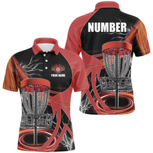 Load image into Gallery viewer, Mens disc golf polo shirt custom lightning thunder disc golf basket, disc golf jersey | Red NQS8528