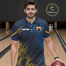 Load image into Gallery viewer, Blue and Yellow Pattern Bowling Shirt For Men Custom Here For The Beer Funny Bowling Tournament Shirt NQS10717