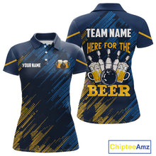 Load image into Gallery viewer, Blue and Yellow Pattern Women Bowling Shirt Custom Here For The Beer Funny Bowling Tournament Shirt NQS10717