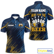 Load image into Gallery viewer, Blue and Yellow Pattern Bowling Shirt For Men Custom Here For The Beer Funny Bowling Tournament Shirt NQS10717