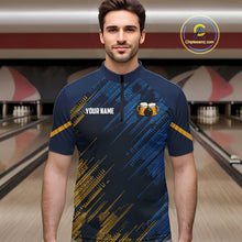 Load image into Gallery viewer, Blue and Yellow Pattern Bowling Shirt For Men Custom Here For The Beer Funny Bowling Tournament Shirt NQS10717