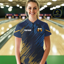 Load image into Gallery viewer, Blue and Yellow Pattern Women Bowling Shirt Custom Here For The Beer Funny Bowling Tournament Shirt NQS10717