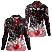 Load image into Gallery viewer, Women bowling polo shirt Custom bowling Red lightning thunder team league jersey NQS6672