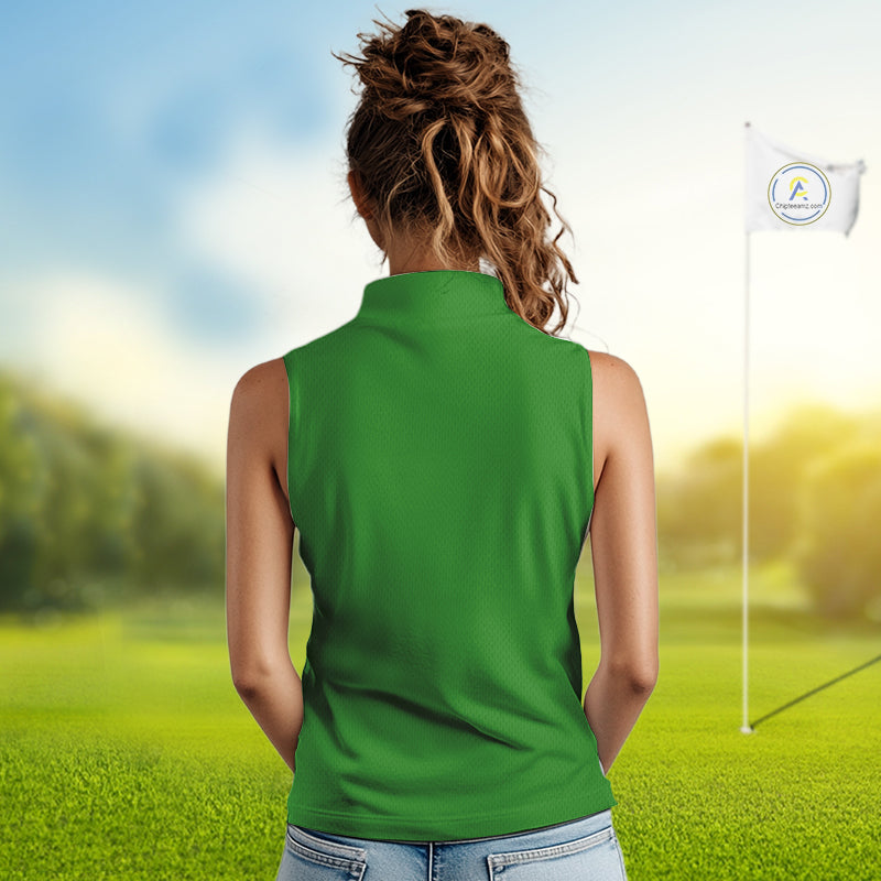 Green Christmas Funny Santa Sleeveless Golf Polo Shirt Custom Xmas Ladies Golf Attire, Christmas gift NQS10927