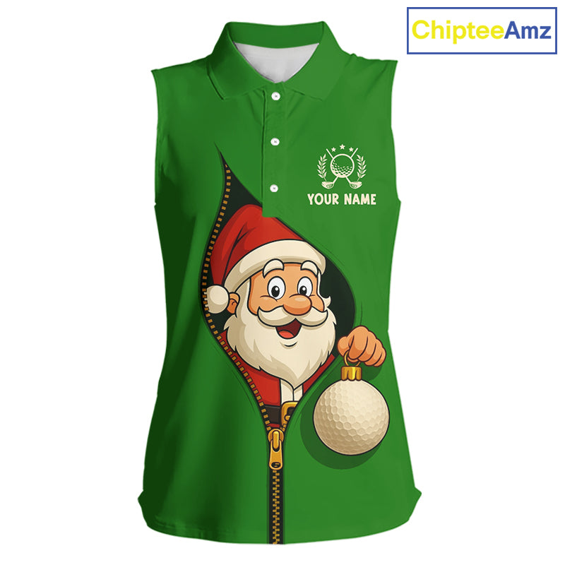 Green Christmas Funny Santa Sleeveless Golf Polo Shirt Custom Xmas Ladies Golf Attire, Christmas gift NQS10927