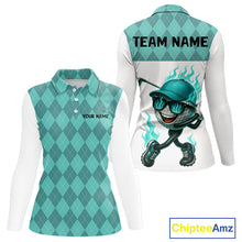 Load image into Gallery viewer, Turquoise argyle pattern Funny Flame Golf polo shirt for Women Custom team ladies Golf attire NQS11102