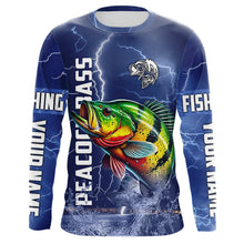 Load image into Gallery viewer, Peacock Bass Fishing blue lightning jerseys custom performance Long Sleeve tournament fishing shirts NQS9237