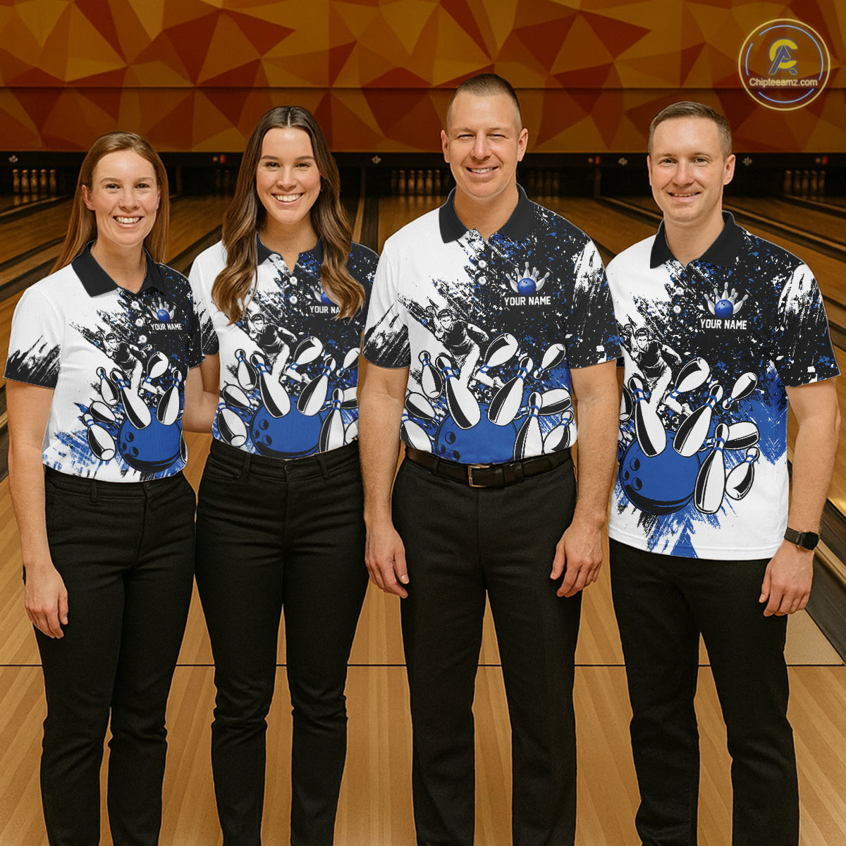 Black & White Women Bowling Polo, 1/4 Zip Shirts Custom bowling jersey, girls bowling outfit | Blue NQS11305
