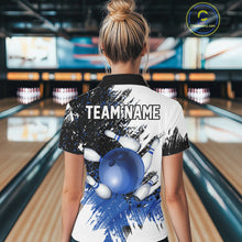 Load image into Gallery viewer, Black &amp; White Women Bowling Polo, 1/4 Zip Shirts Custom bowling jersey, girls bowling outfit | Blue NQS11305