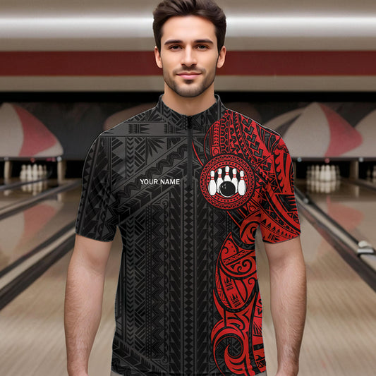 Black and Red Tribal pattern Mens Bowling Shirts Custom Bowling outfit men Team bowling league jersey NQS9738