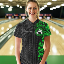 Load image into Gallery viewer, Black and Green Tribal pattern Womens Bowling Shirts Custom Bowling outfit ladies Team bowling jerseys NQS9739