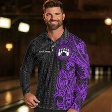 Load image into Gallery viewer, Black and Purple Tribal pattern Men Bowling Shirt Custom Bowling outfit men Team bowling league jersey NQS9740
