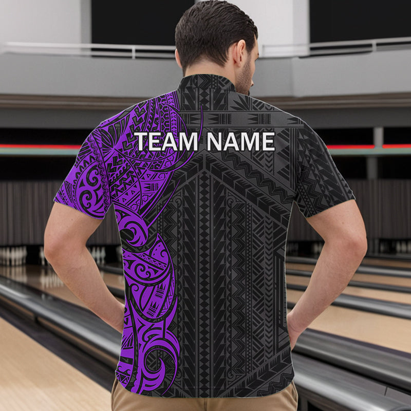 Black and Purple Tribal pattern Men Bowling Shirt Custom Bowling outfit men Team bowling league jersey NQS9740
