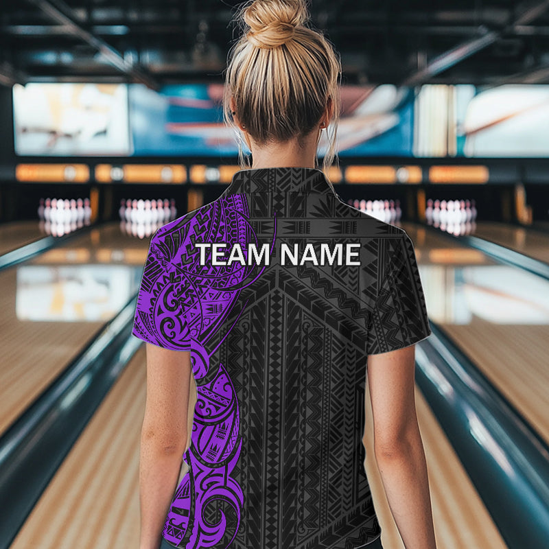 Black and Purple Tribal pattern Womens Bowling Shirts Custom Bowling outfit ladies Team bowling jersey NQS9740
