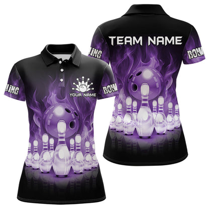 Black And Purple Flame Bowling ball pins Custom Bowling Shirts For Women, Bowling Team Shirt NQS9741
