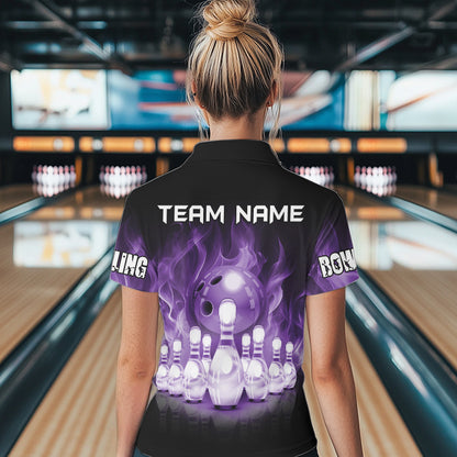 Black And Purple Flame Bowling ball pins Custom Bowling Shirts For Women, Bowling Team Shirt NQS9741