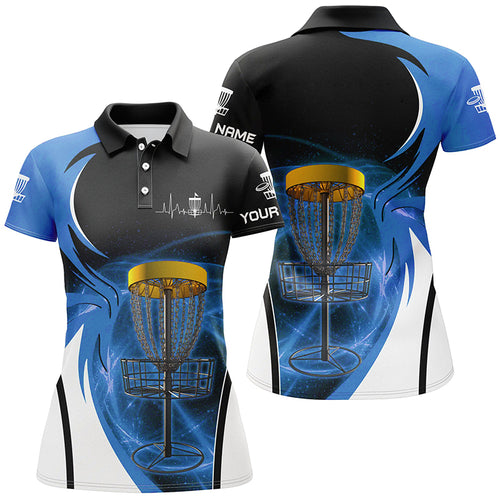 Womens disc golf polo shirt custom disc golf basket, personalized disc golf gifts | Blue NQS5312