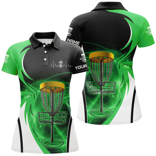 Womens disc golf polo shirt custom disc golf basket, personalized disc golf gifts | Green NQS5313