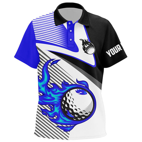 Kid golf polo shirts custom flame golf ball fire golf apparel for ladies, unique golf gifts | Blue NQS7520