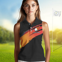 Load image into Gallery viewer, Black and Orange gradient flame golf ball Women sleeveless polo shirt custom ladies golf clothes NQS10168