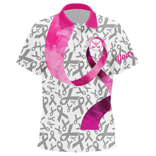 Pink ribbon pattern Kid golf polo shirts custom breast cancer golf shirts for kid, golf outfits Kid NQS8107