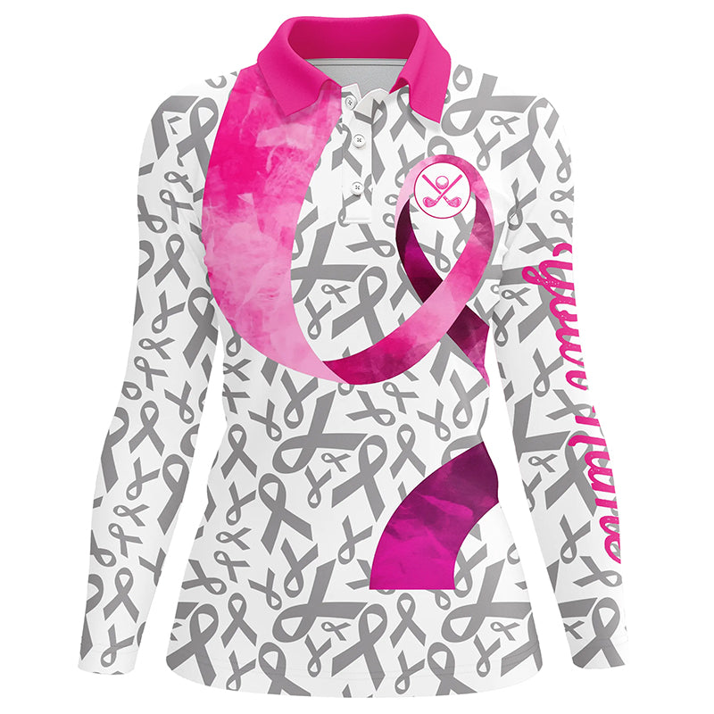 Pink ribbon pattern Womens golf polo shirt custom breast cancer golf shirts, golf outfits female NQS8107