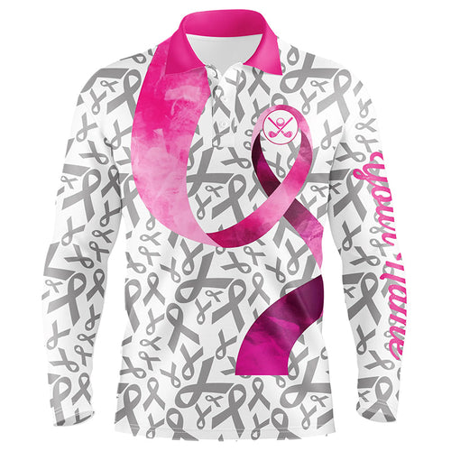 Pink ribbon pattern Men golf polo shirts custom breast cancer golf shirts for men, golf outfits male NQS8107