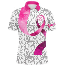 Load image into Gallery viewer, Pink ribbon pattern Men golf polo shirts custom breast cancer golf shirts for men, golf outfits male NQS8107