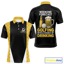 Load image into Gallery viewer, Funny Golf beer Mens golf polos shirts custom Weekend forecast golfing with a chance of drinking NQS10302