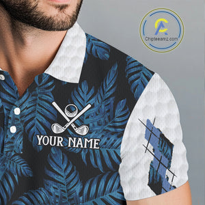 Blue tropical argyle pattern white golf polos shirts for men custom mens golf top, best golf gifts NQS10303