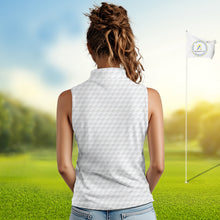 Load image into Gallery viewer, Blue tropical argyle pattern white Women Sleeveless Polo custom ladies golf top, best golf gift NQS10303