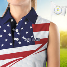 Load image into Gallery viewer, Red, White and Blue American Flag Sleeveless Polo shirt for Women custom patriotic ladies golf attire NQS10304
