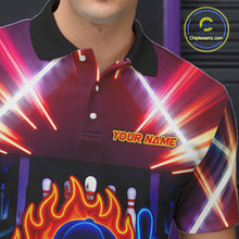Load image into Gallery viewer, Funny Flame Neon Bowling Ball Mens Bowling Polo, Quarter Zip Shirts Custom Bowling Team jersey NQS10306