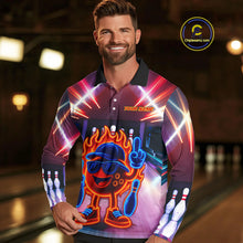 Load image into Gallery viewer, Funny Flame Neon Bowling Ball Mens Bowling Polo, Quarter Zip Shirts Custom Bowling Team jersey NQS10306