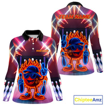 Load image into Gallery viewer, Funny Flame Neon Bowling Ball Women Bowling Polo, Quarter Zip Shirts Custom Bowling Team jersey NQS10306