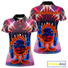 Load image into Gallery viewer, Funny Flame Neon Bowling Ball Women Bowling Polo, Quarter Zip Shirts Custom Bowling Team jersey NQS10306